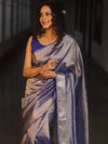 Banarasee Handwoven Plain Tissue Zari Border Saree-Royal Blue