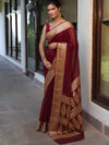 Banarasee Pure Chiffon Saree With Broad Zari Border-Maroon