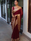 Banarasee Pure Chiffon Saree With Broad Zari Border-Maroon