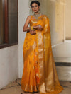Banarasee Organza Mix Saree With Zari Buta & Scallop Border Design-Yellow