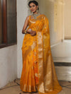 Banarasee Organza Mix Saree With Zari Buta & Scallop Border Design-Yellow