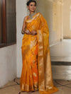 Banarasee Organza Mix Saree With Zari Buta & Scallop Border Design-Yellow