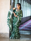Banarasee Handloom Cotton Silk Hand Dyed Shibori Pattern Saree-Green