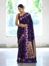 Banarasee Handloom Semi Silk Saree With Sona Rupa Zari Buti Design & Floral Border-Violet