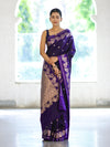 Banarasee Handloom Semi Silk Saree With Sona Rupa Zari Buti Design & Floral Border-Violet