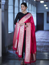 Banarasee Katan Silk Dupatta With Gold Zari Woven Border-Fuchsia Pink