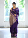 Banarasee Handloom Semi Silk Saree With Sona Rupa Zari Buti Design & Floral Border-Violet