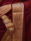 Banarasee Pure Chiffon Saree With Broad Zari Border-Maroon