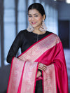 Banarasee Katan Silk Dupatta With Gold Zari Woven Border-Fuchsia Pink