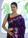 Banarasee Handloom Semi Silk Saree With Sona Rupa Zari Buti Design & Floral Border-Violet