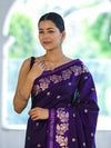 Banarasee Handloom Semi Silk Saree With Sona Rupa Zari Buti Design & Floral Border-Violet