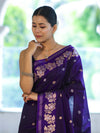 Banarasee Handloom Semi Silk Saree With Sona Rupa Zari Buti Design & Floral Border-Violet