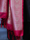 Banarasee Katan Silk Dupatta With Gold Zari Woven Border-Fuchsia Pink