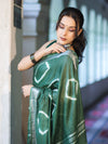 Banarasee Handloom Cotton Silk Hand Dyed Shibori Pattern Saree-Green