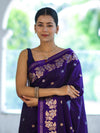 Banarasee Handloom Semi Silk Saree With Sona Rupa Zari Buti Design & Floral Border-Violet