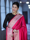 Banarasee Katan Silk Dupatta With Gold Zari Woven Border-Fuchsia Pink