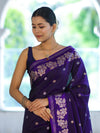 Banarasee Handloom Semi Silk Saree With Sona Rupa Zari Buti Design & Floral Border-Violet