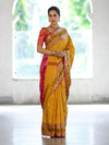 Banarasee Handloom Dual Tone Semi Silk Saree With Buti Design & Ikkat Border-Yellow