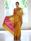 Banarasee Handloom Dual Tone Semi Silk Saree With Buti Design & Ikkat Border-Yellow