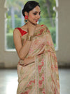 Banarasee Semi-Dupion Silk Saree With Meena & Zari Work-Beige