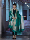 Banarasee Katan Silk Dupatta With Gold Zari Woven Border-Emerald Green