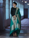 Banarasee Katan Silk Dupatta With Gold Zari Woven Border-Emerald Green
