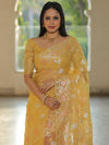Banarasee Kora Muslin Saree With Zari Jamdani Weaving-Yellow