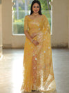 Banarasee Kora Muslin Saree With Zari Jamdani Weaving-Yellow