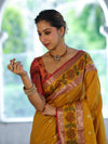 Banarasee Handloom Dual Tone Semi Silk Saree With Buti Design & Ikkat Border-Yellow