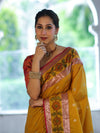 Banarasee Handloom Dual Tone Semi Silk Saree With Buti Design & Ikkat Border-Yellow