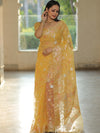 Banarasee Kora Muslin Saree With Zari Jamdani Weaving-Yellow