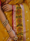 Banarasee Handloom Dual Tone Semi Silk Saree With Buti Design & Ikkat Border-Yellow