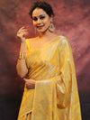 Banarasee Handloom Linen Silk Mix Zari Work Saree-Yellow