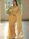 Banarasee Kora Muslin Saree With Zari Jamdani Weaving-Yellow