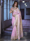 Banarasee Handloom Semi Silk Saree With Sona Rupa Zari Buta Design Floral Border & Lace-Light Pink