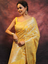 Banarasee Handloom Linen Silk Mix Zari Work Saree-Yellow