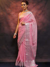Banarasee Handwoven Semi-Chiffon Saree With Silver Zari Work-Baby Pink