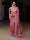 Banarasee Digital Printed Tissue Saree With Lace-Peach