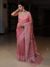 Banarasee Digital Printed Tissue Saree With Lace-Peach