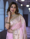 Banarasee Handloom Semi Silk Saree With Sona Rupa Zari Buta Design Floral Border & Lace-Light Pink