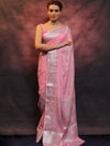 Banarasee Handwoven Semi-Chiffon Saree With Silver Zari Work-Baby Pink