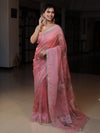 Banarasee Digital Printed Tissue Saree With Lace-Peach