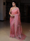Banarasee Digital Printed Tissue Saree With Lace-Peach