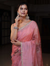 Banarasee Digital Printed Tissue Saree With Lace-Peach
