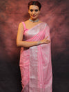 Banarasee Handwoven Semi-Chiffon Saree With Silver Zari Work-Baby Pink
