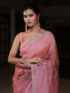Banarasee Digital Printed Tissue Saree With Lace-Peach