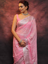 Banarasee Handwoven Semi-Chiffon Saree With Silver Zari Work-Baby Pink