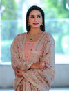 Banarasee Cotton Silk Zari Work Salwar Kameez Fabric With Jaal Design Dupatta Set-Peach & Beige
