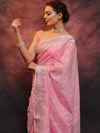Banarasee Handwoven Semi-Chiffon Saree With Silver Zari Work-Baby Pink