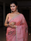 Banarasee Digital Printed Tissue Saree With Lace-Peach